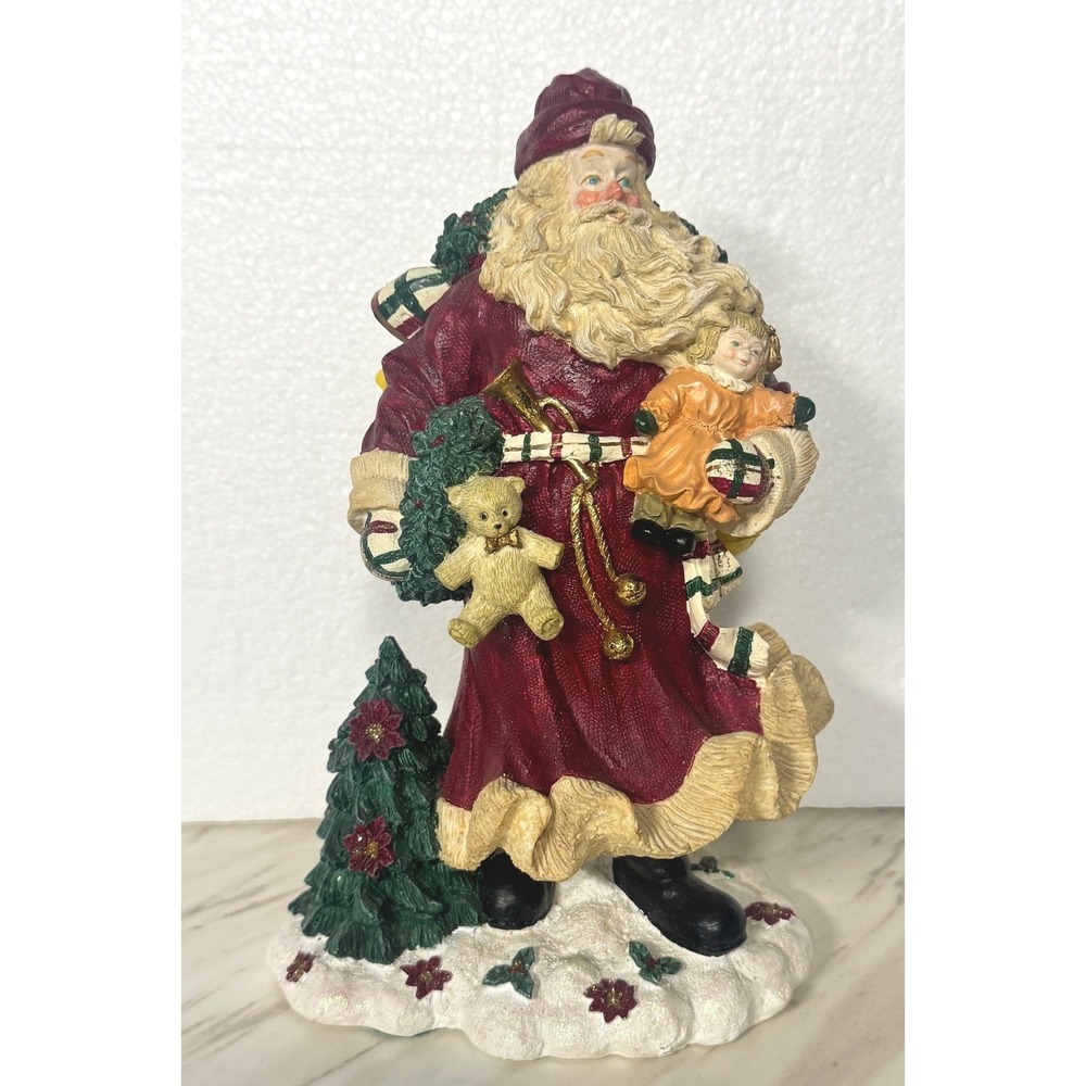 Vintage Style Santa Claus Figurine Burgundy Robe Christmas Decor 8.5 Inch